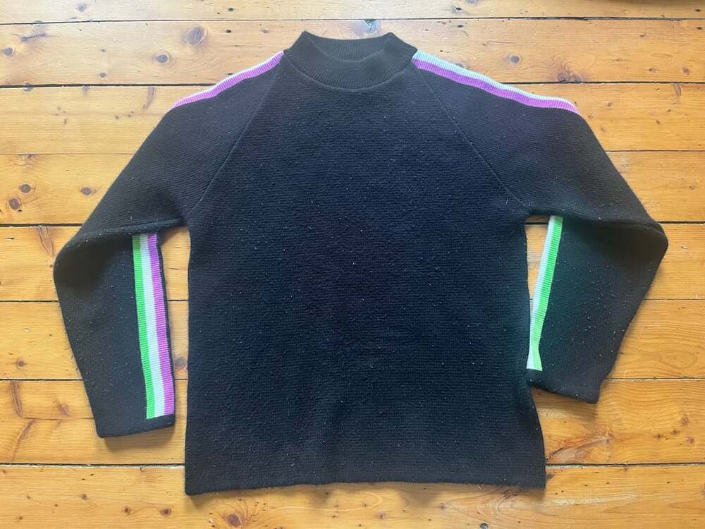 Arctic Wear Vintage 70s Black Turtleneck Sweater With Neon Stripe Details Medium
